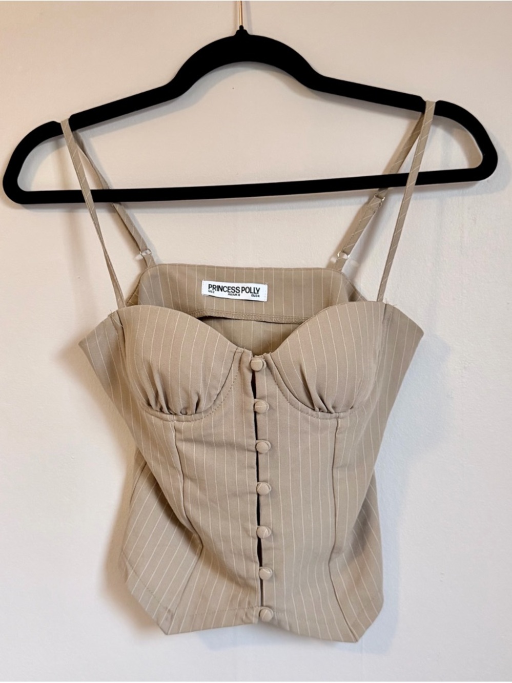 Princess Polly Tan Pinstripe Bustier Corset Tank Top Size US 2 Coquette Girl